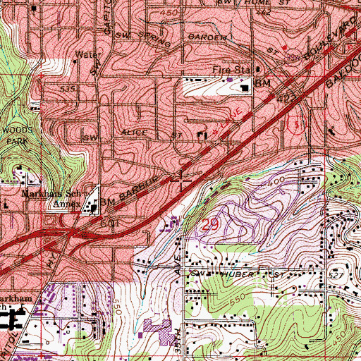 Topographic Map of Interchange 295, OR