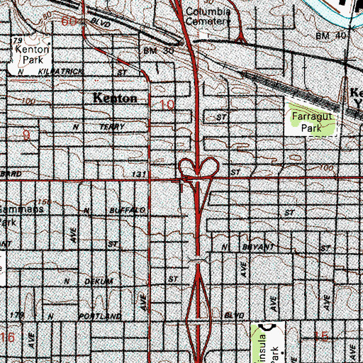 Topographic Map of Interchange 305A and 305B, OR