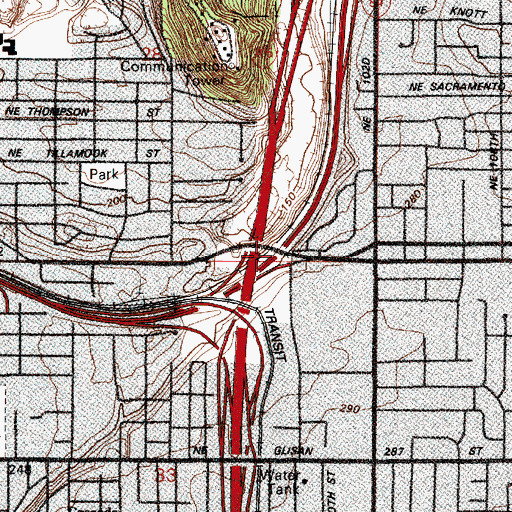 Topographic Map of Interchange 7, OR