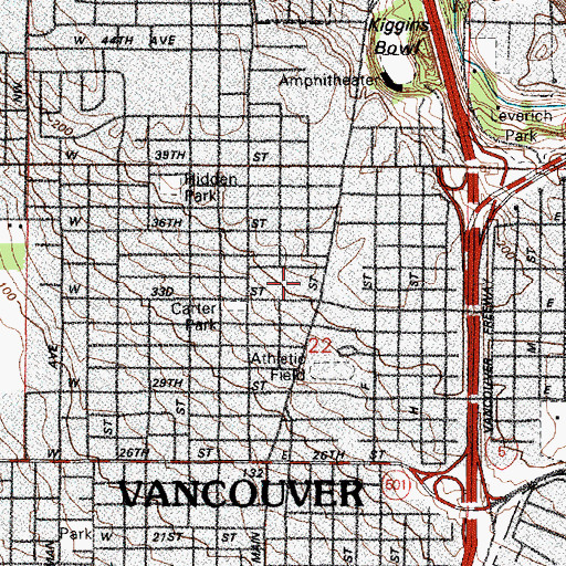 Topographic Map of PeaceHealth Southwest Medical Center Memorial Campus, WA