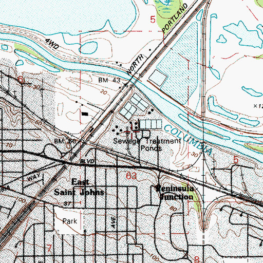 Topographic Map of Columbia Boulevard Wastewater Treatment Plant, OR