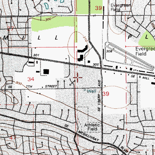 Topographic Map of Columbia Square Shopping Center, WA