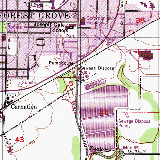 Topographic Map of Forest Grove Wastewater Treatment Facility, OR