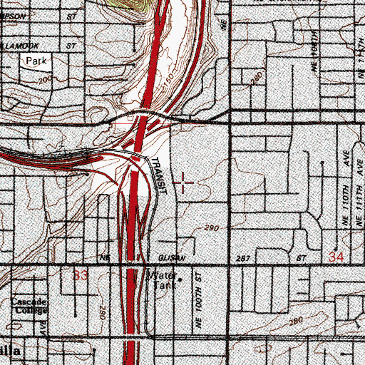 Topographic Map of Gateway Center Shopping Center, OR