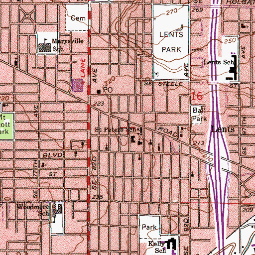 Topographic Map of Saint Peters Catholic Church, OR