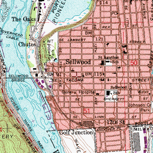 Topographic Map of Sellwood Baptist Church, OR