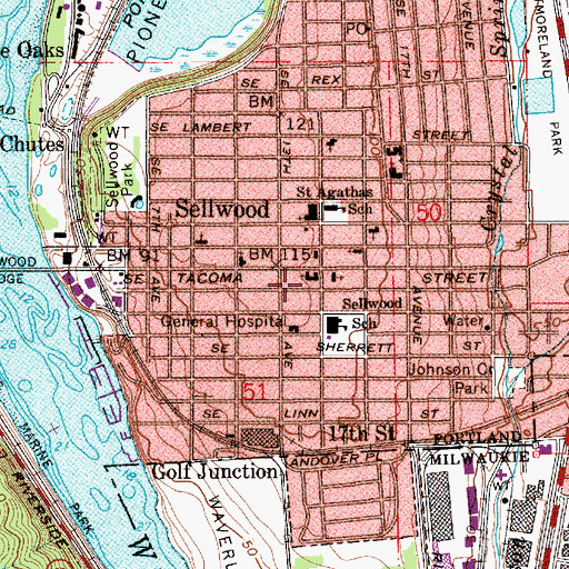 Topographic Map of Sellwood United Methodist Church, OR