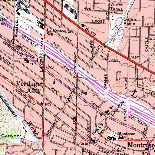 Topographic Map of Pickens Canyon Channel, CA
