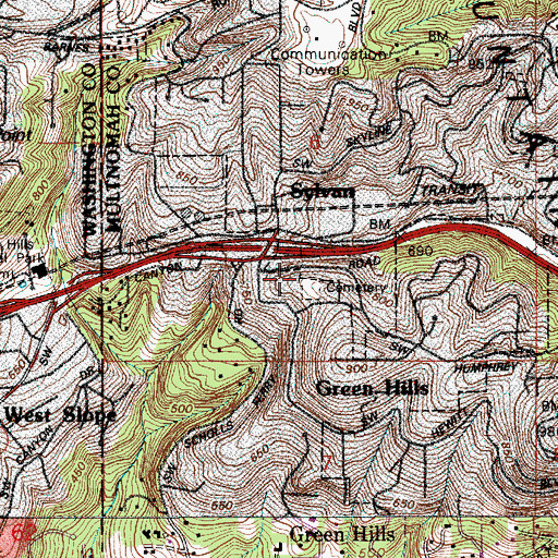 Topographic Map of Sylvan Hill Church, OR