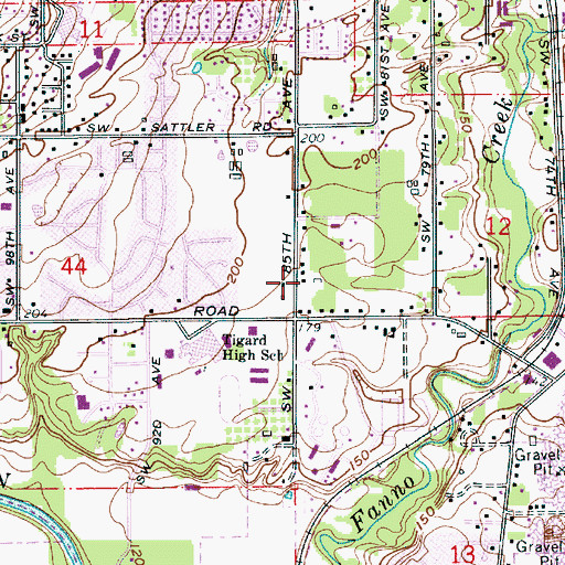 Topographic Map of Tigard Community Friends Church, OR