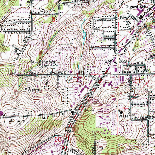 Topographic Map of Tigard First Baptist Church, OR