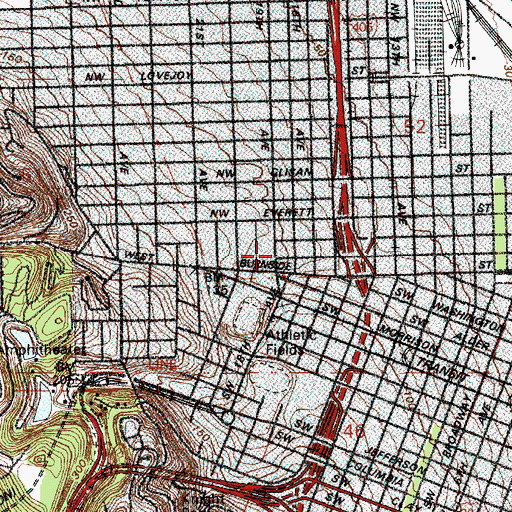 Topographic Map of Trinity Episcopal Cathedral, OR