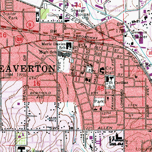 Topographic Map of Unity Church of Beaverton, OR