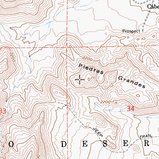 Topographic Map of Piedras Grandes, CA