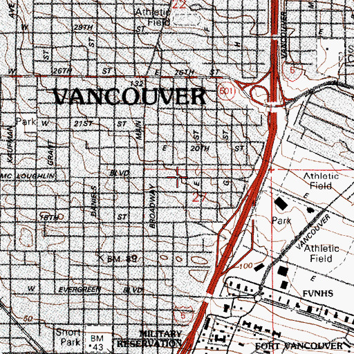 Topographic Map of Vancouver District United Methodist Church, WA