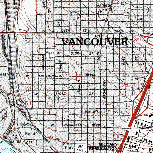 Topographic Map of Vancouver Foursquare Church, WA