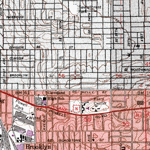 Topographic Map of Waverly Heights Congregational Church, OR