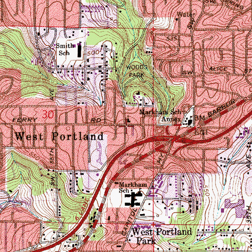 Topographic Map of West Portland United Methodist Church, OR