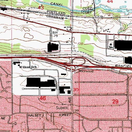 Topographic Map of Interchange 13, OR