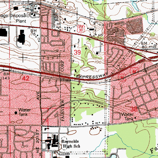 Topographic Map of Interchange 14, OR