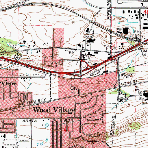 Topographic Map of Interchange 16, OR