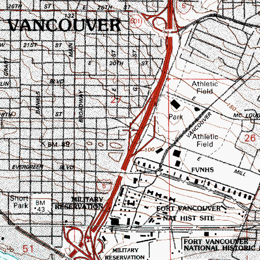 Topographic Map of Interchange 1C, WA