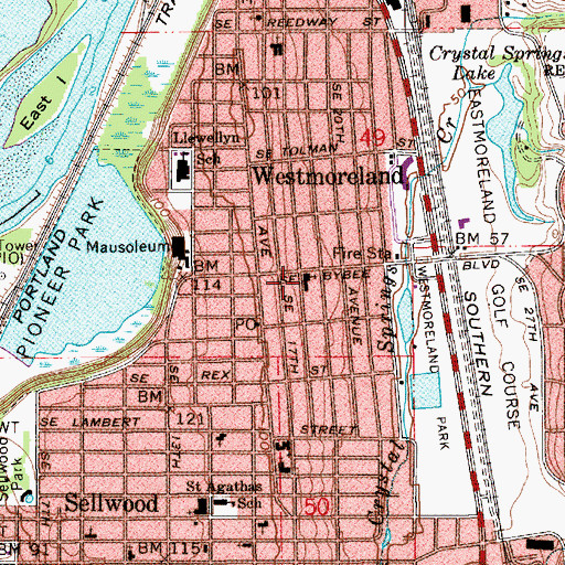 Topographic Map of Moreland Presbyterian Church, OR