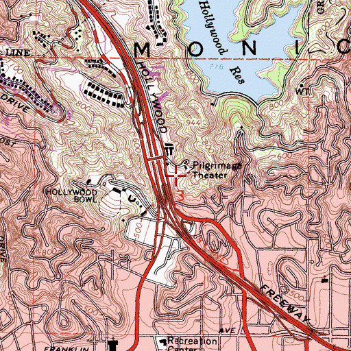 Topographic Map of Pilgrimage Theater, CA