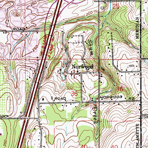 Topographic Map of Norwood Bible Church, OR