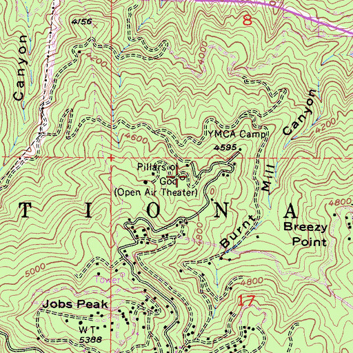 Topographic Map of Pillars of God, CA