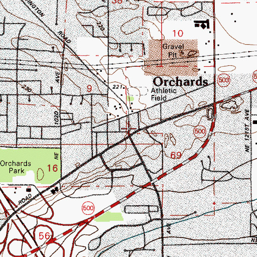 Topographic Map of Orchards United Methodist Church, WA