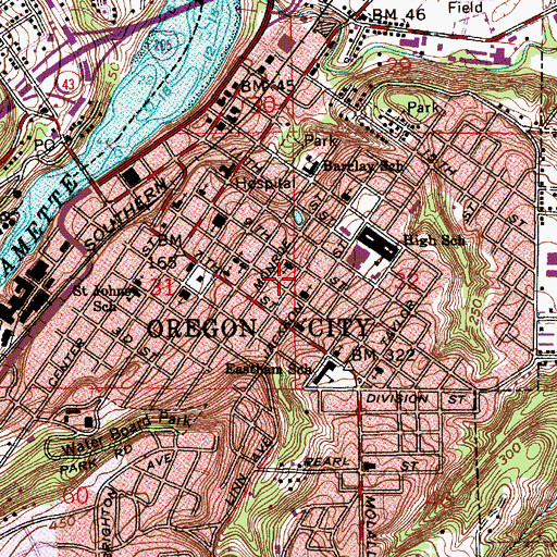 Topographic Map of Oregon City Christian Church, OR