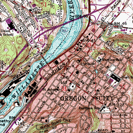 Topographic Map of Oregon City First Church of Christ Scientist, OR
