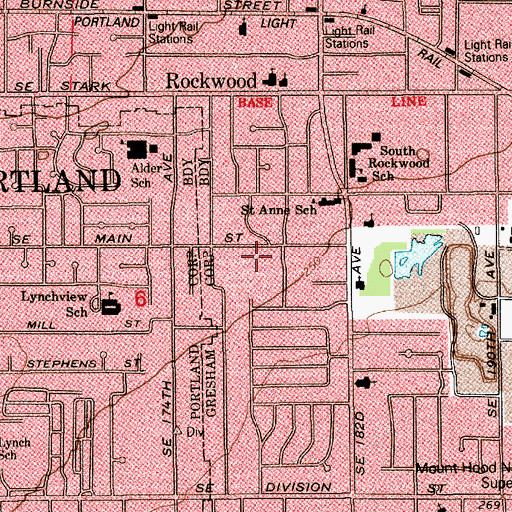 Topographic Map of Greater Portland Baptist Church, OR