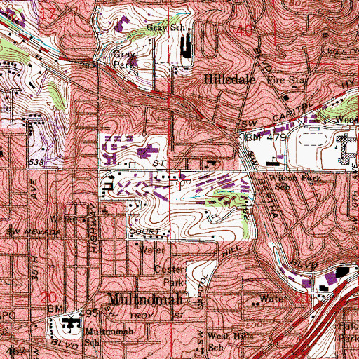 Topographic Map of Greater Portland Bible Church, OR