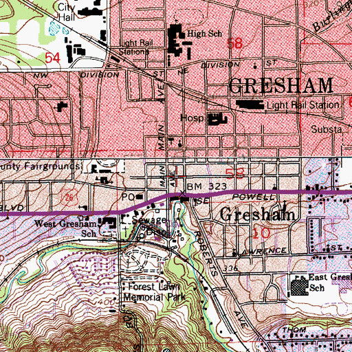 Topographic Map of Gresham Christian Fellowship, OR