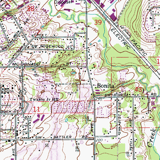 Topographic Map of Hall Boulevard Baptist Church, OR