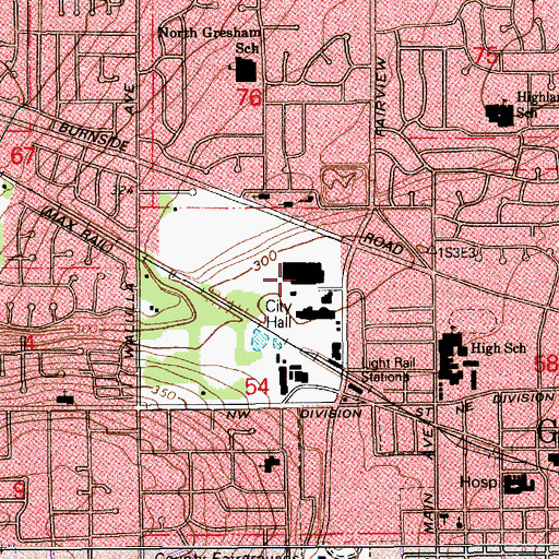 Topographic Map of Gresham Square Shopping Center, OR