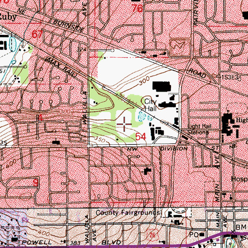 Topographic Map of Gresham Station Shopping Center, OR