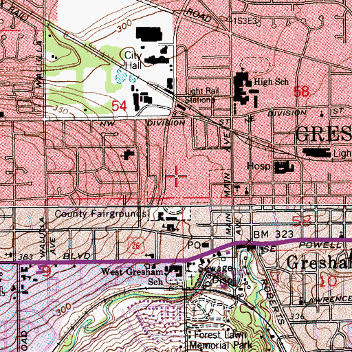 Topographic Map of Gresham Town Fair Shopping Center, OR