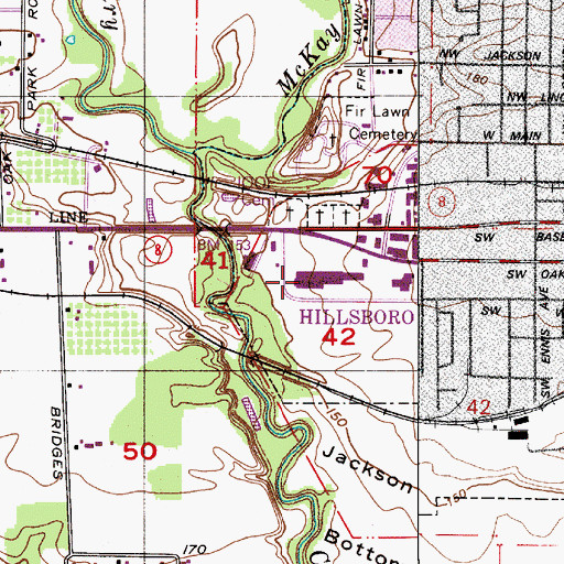 Topographic Map of Hillsboro Mart Shopping Center, OR