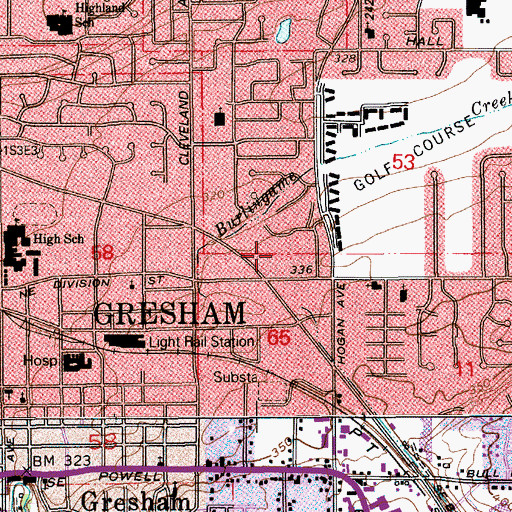 Topographic Map of Hood Center Shopping Center, OR