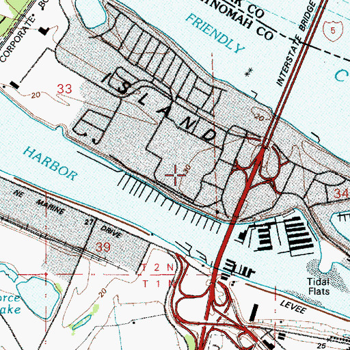Topographic Map of Jantzen Beach Center Shopping Center, OR
