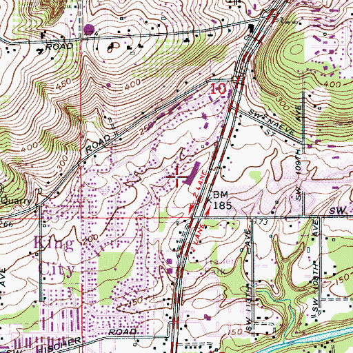 Topographic Map of King City Plaza Shopping Center, OR