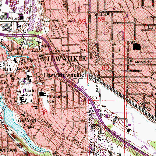 Topographic Map of Milwaukie Marketplace Shopping Center, OR