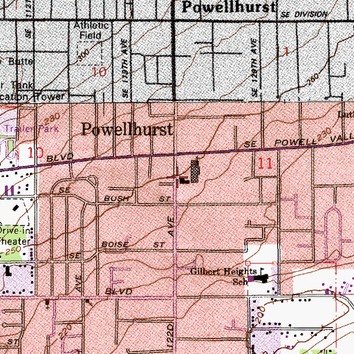 Topographic Map of Powell Villa Center Shopping Center, OR