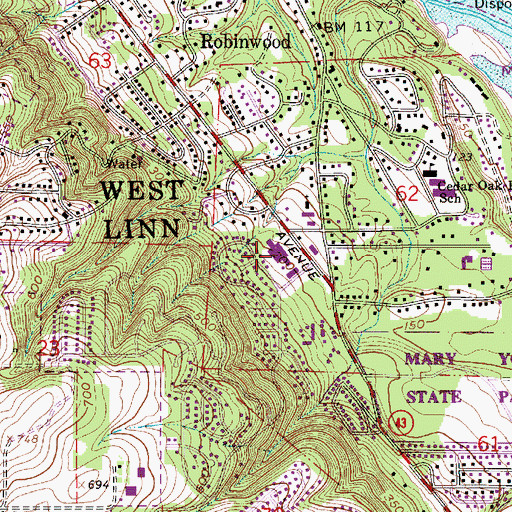 Topographic Map of Robinwood Center Shopping Center, OR