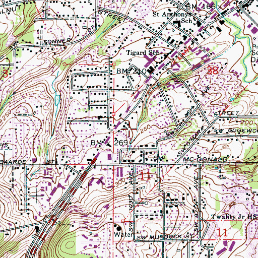 Topographic Map of Tigard Marketplace Center Shopping Center, OR