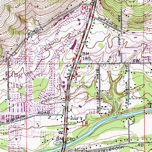 Topographic Map of Tigard Towne Square Shopping Center, OR