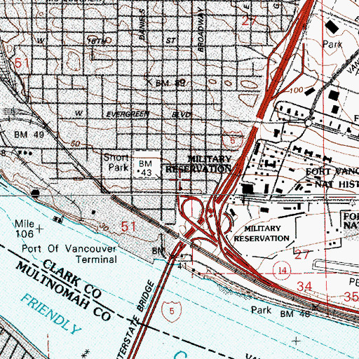 Topographic Map of Vancouver Bus Terminal, WA